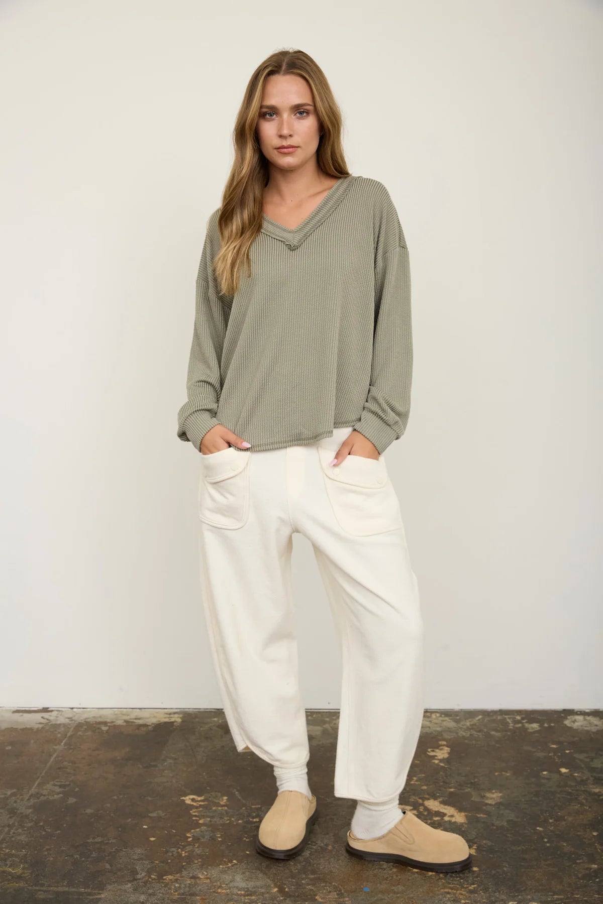 Free Spirit Textured Knit Top - Olive