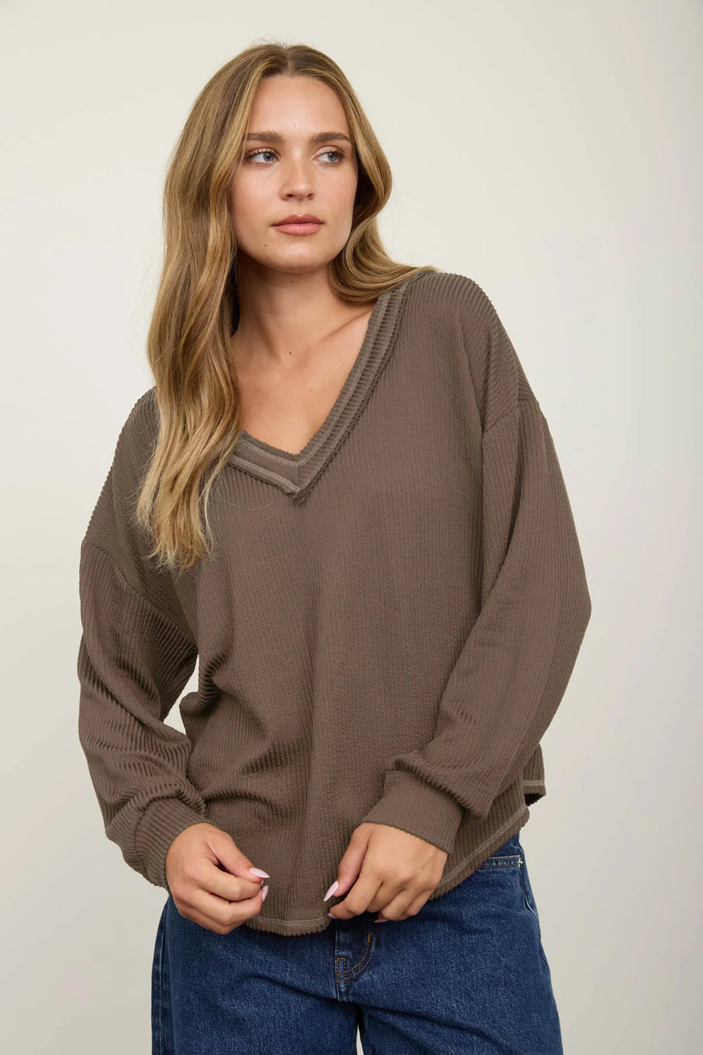 Free Spirit Textured Knit Top - Mocha