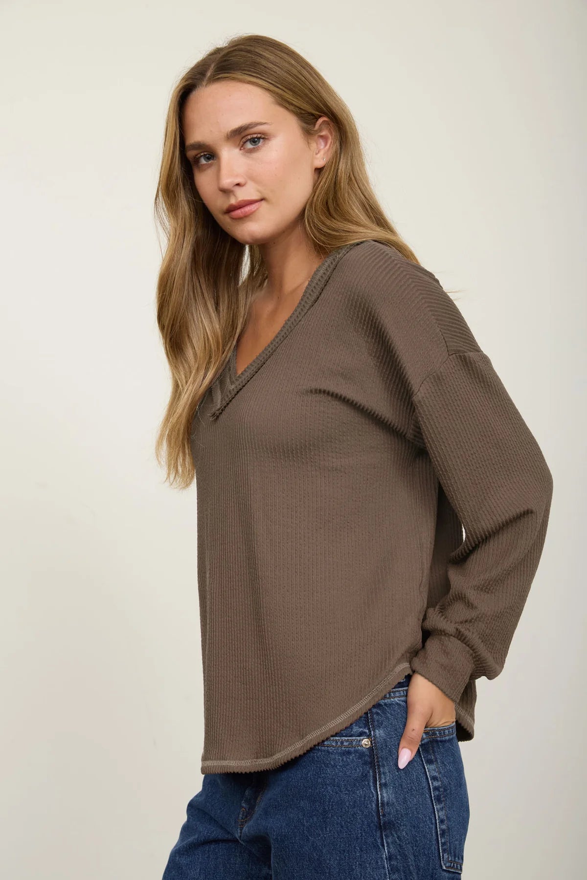 Free Spirit Textured Knit Top - Mocha