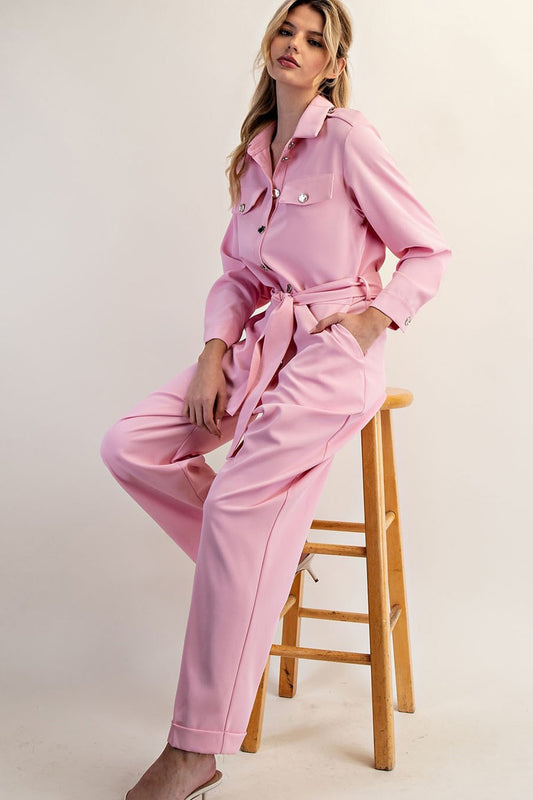 Button Up Jumpsuit Pink