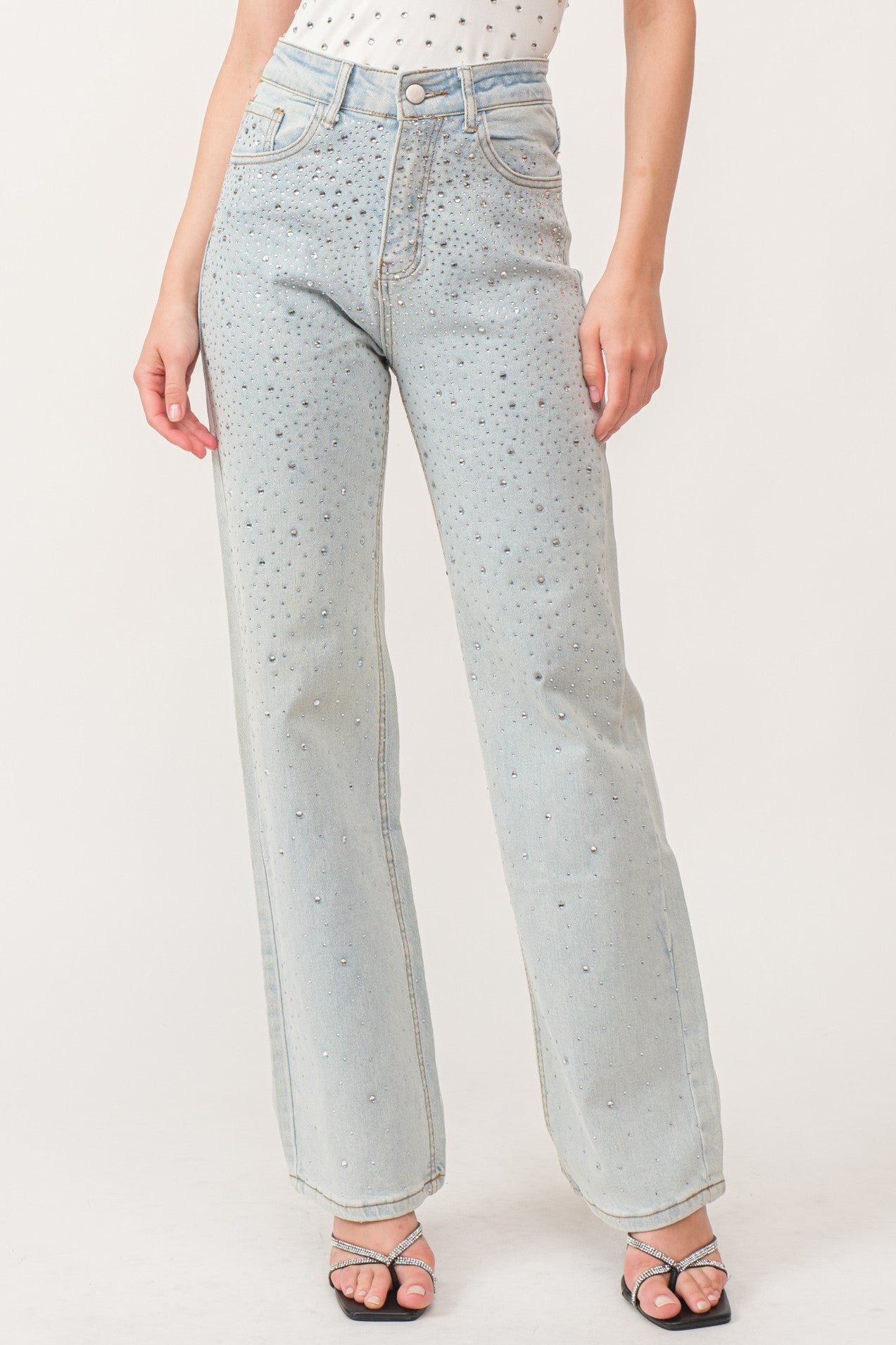 Rhinestone Wide Leg Jeans