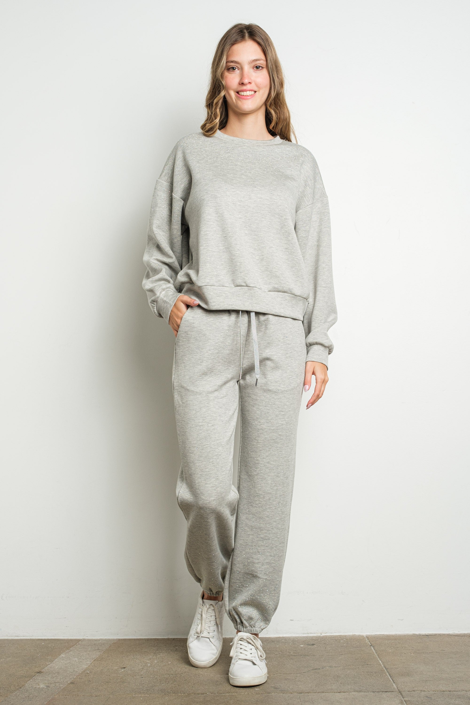 Embellished Jogger Set - Gray