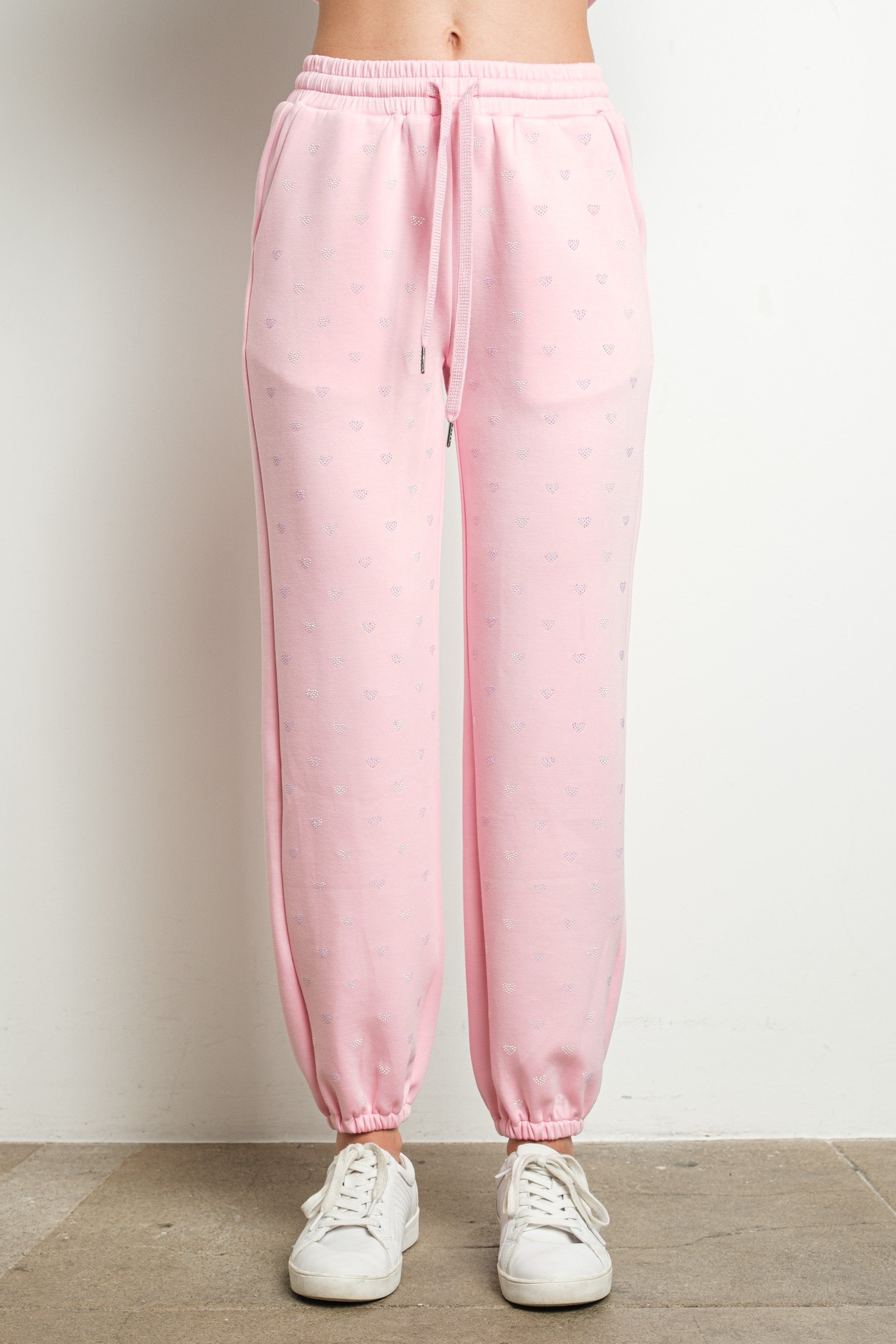 Heart Rhinestone Joggers - Pink