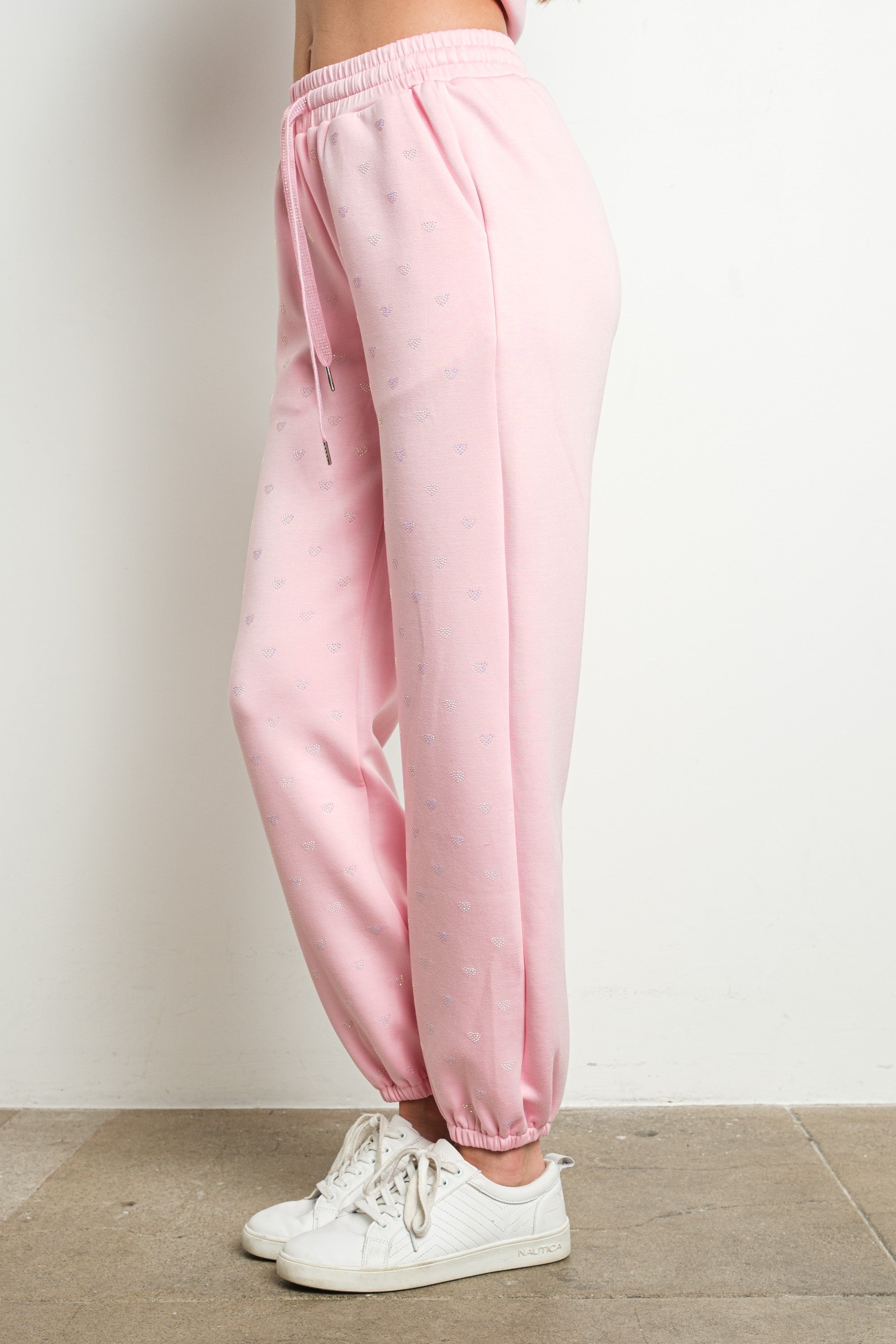 Heart Rhinestone Joggers - Pink