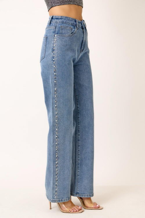 Side Seam Rhinestone Jeans