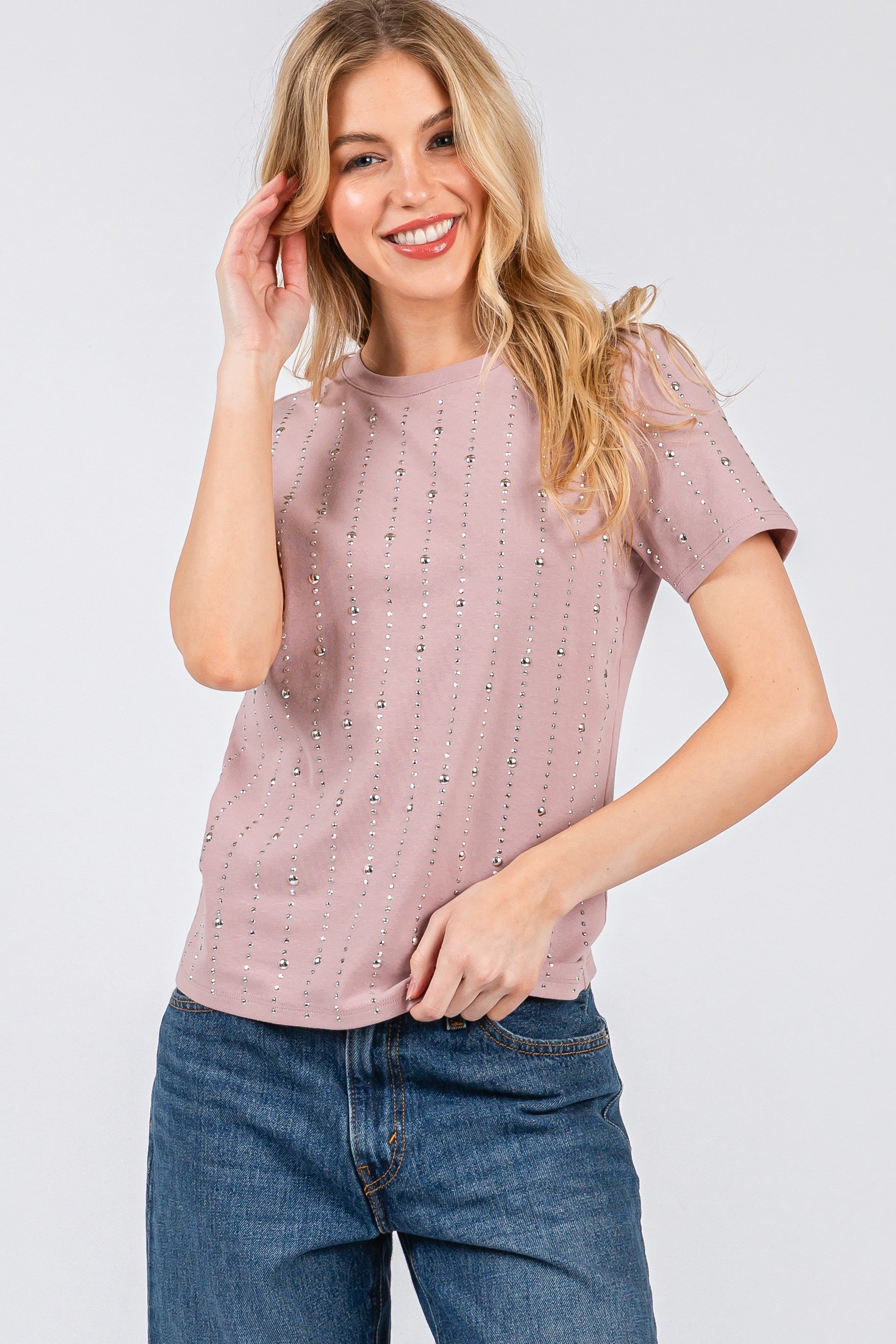 Studded T-shirt - Mauve