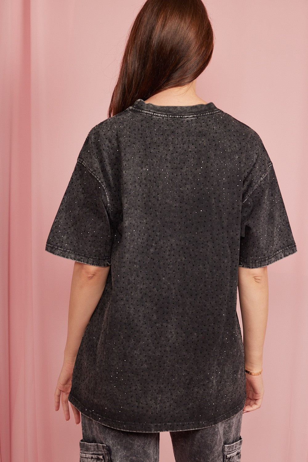 Oversize Embellished Tunic Top - Black