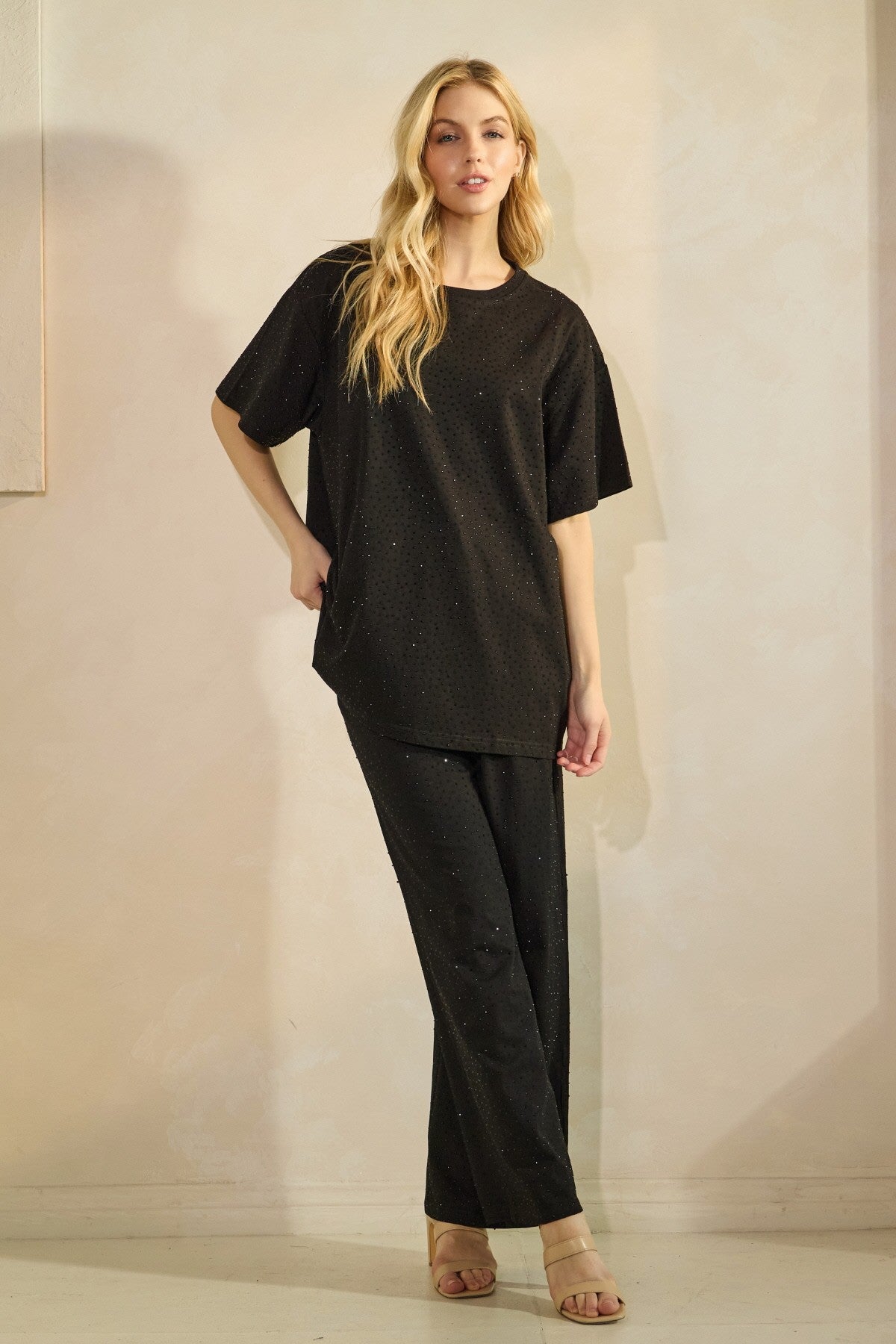 Embellished T-Shirt Set - Black