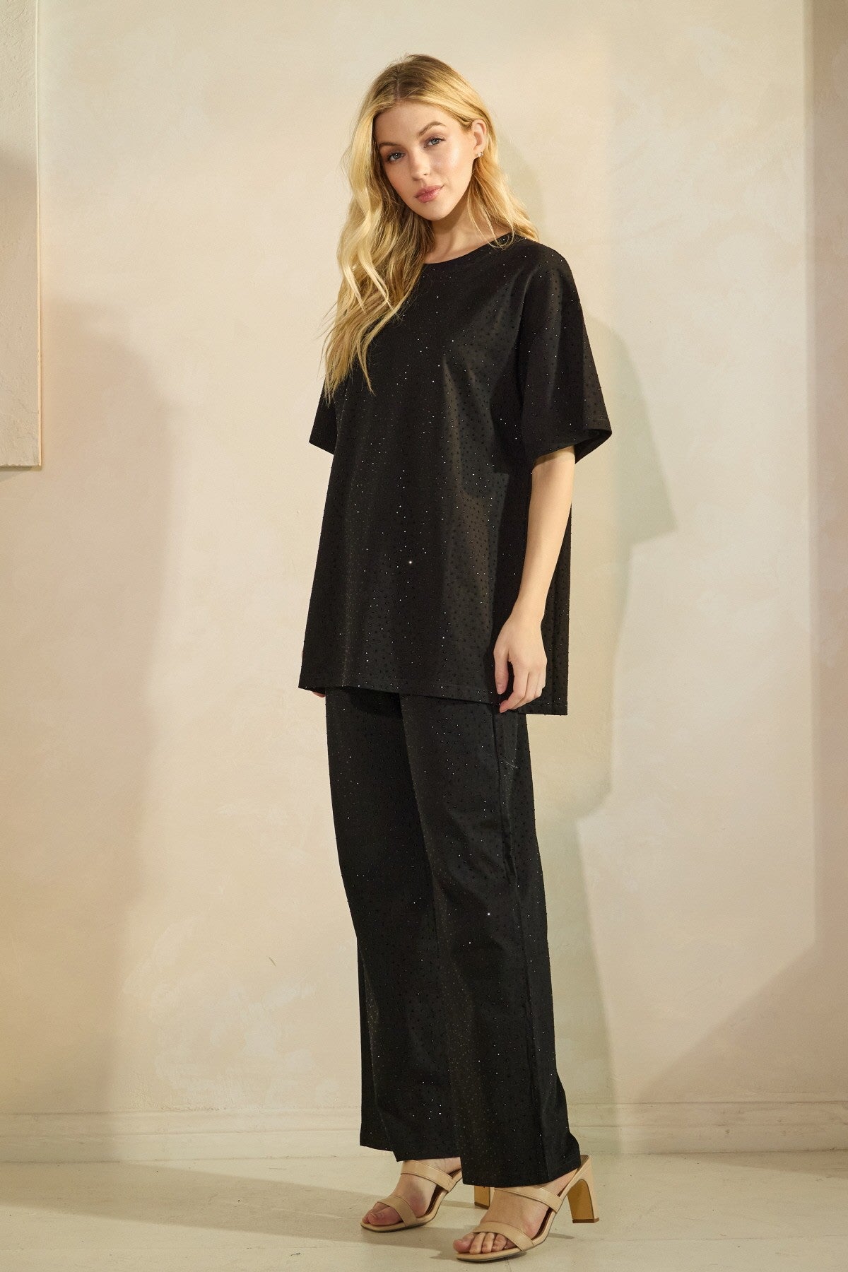 Embellished T-Shirt Set - Black