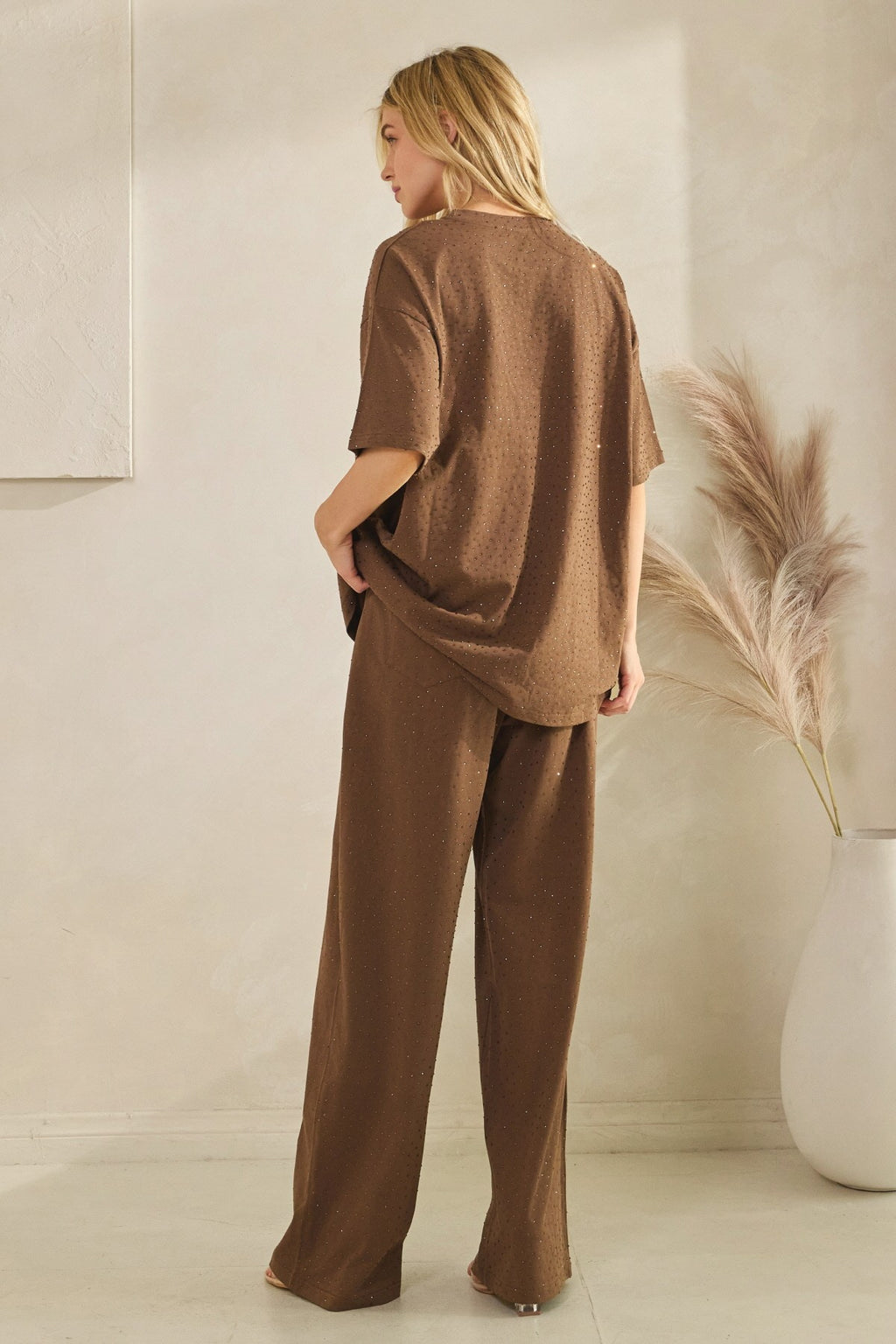 Embellished T-Shirt Set - Brown