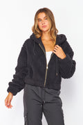 Hooded Sherpa Jacket - Black