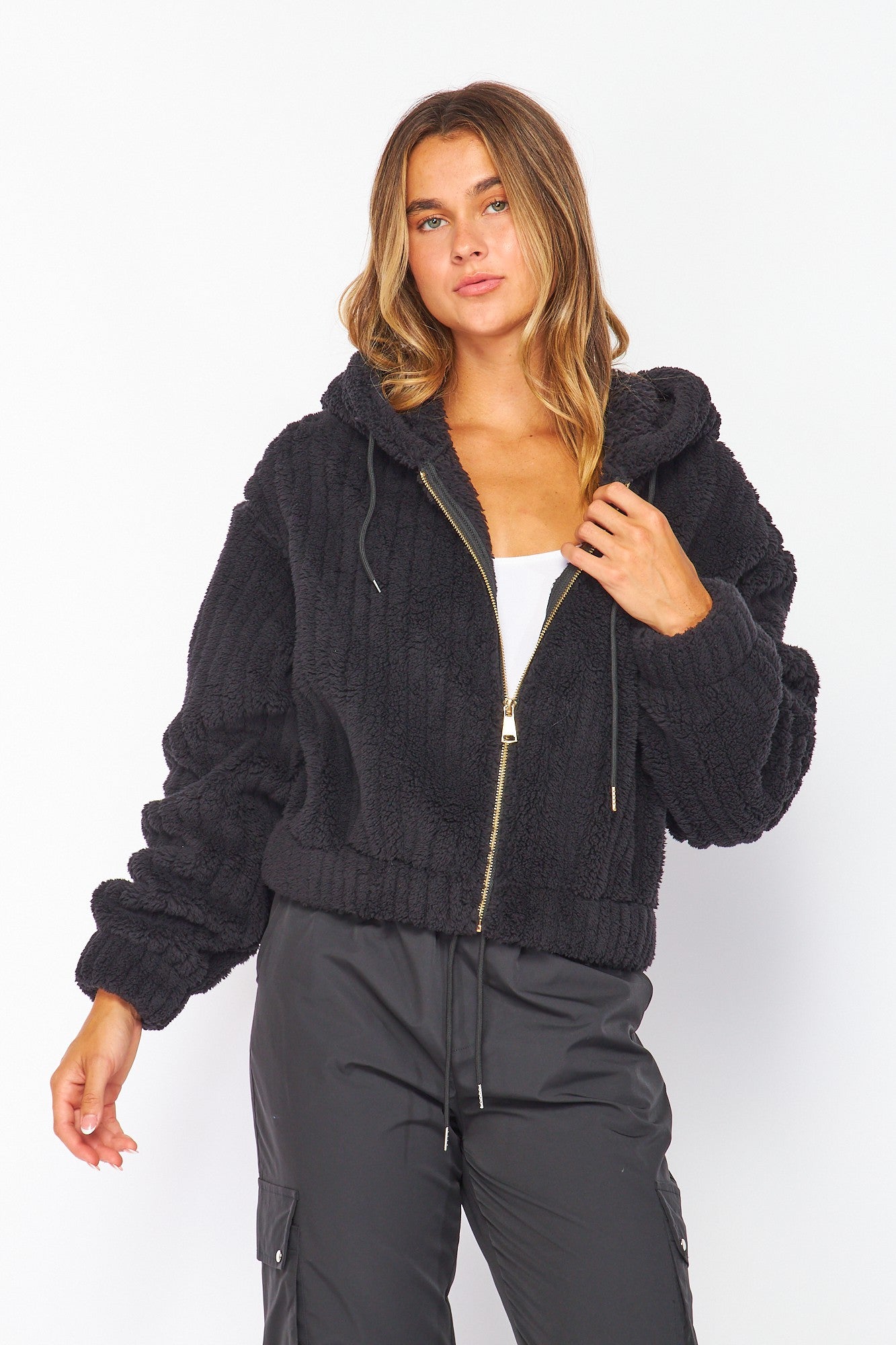 Hooded Sherpa Jacket - Black