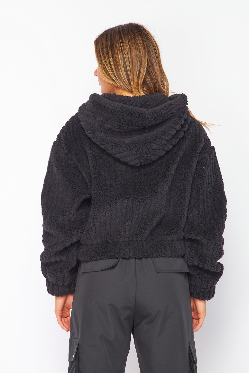 Hooded Sherpa Jacket - Black