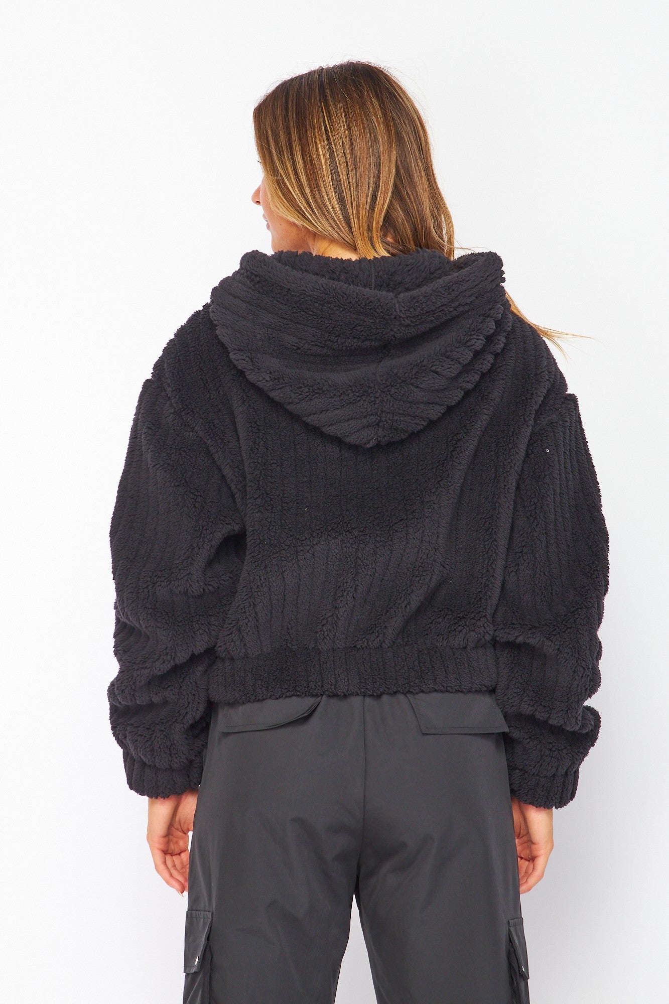 Hooded Sherpa Jacket - Black