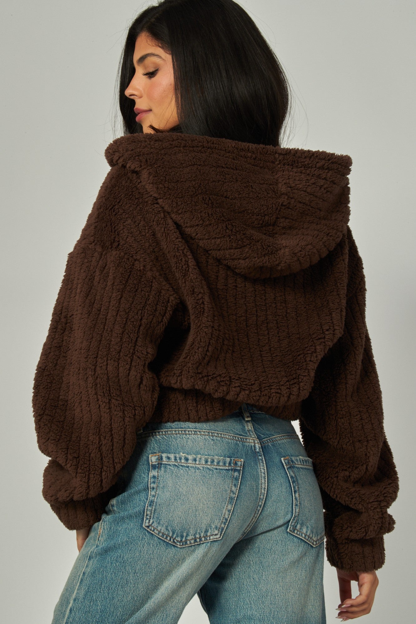 Hooded Sherpa Jacket - Brown