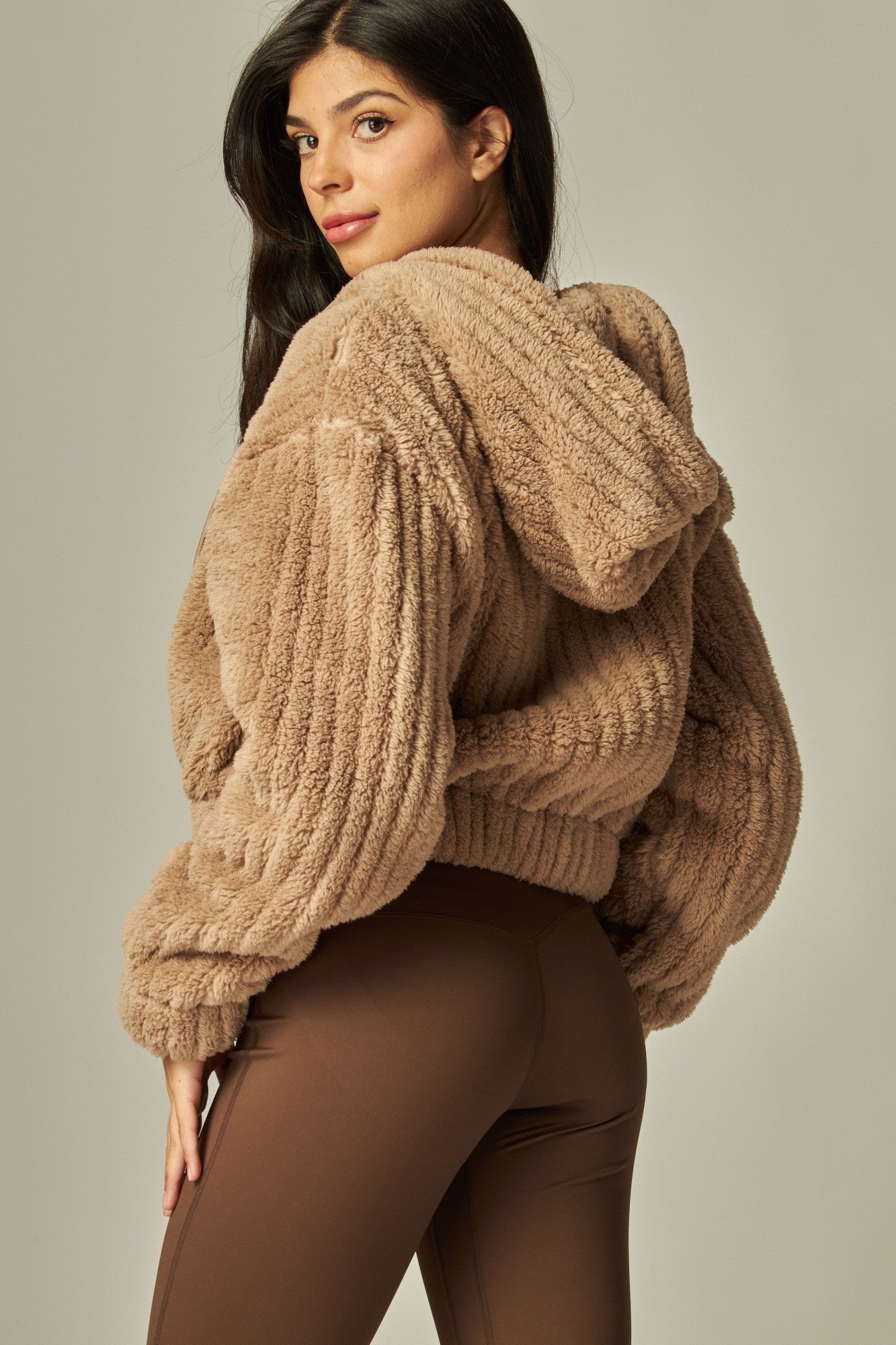 Hooded Sherpa Jacket - Cocoa