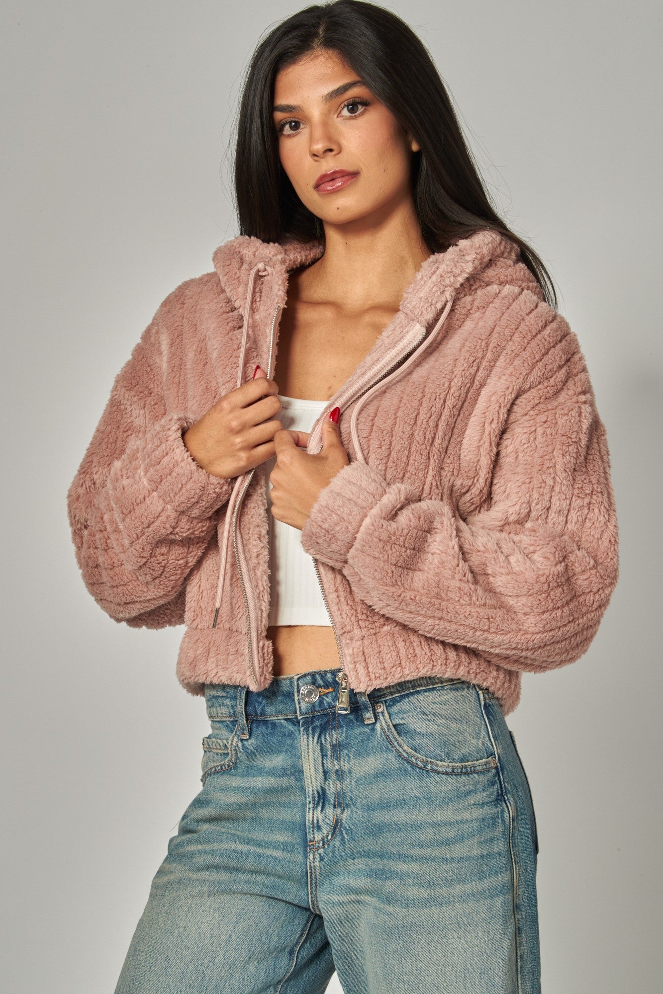Hooded Sherpa Jacket - Soft Rose