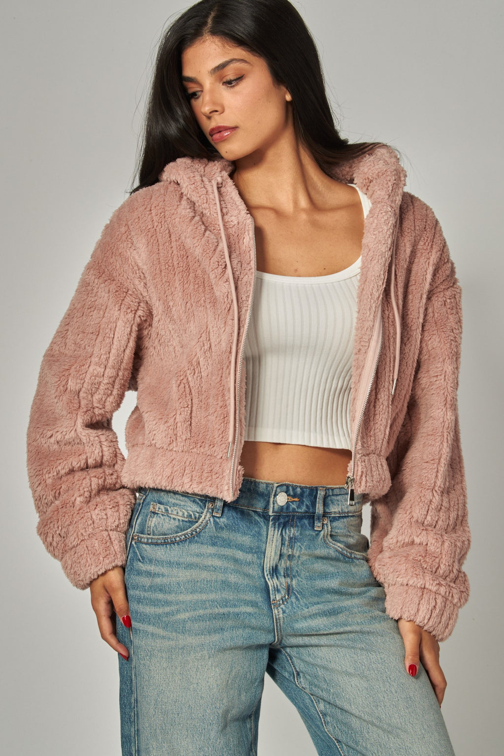 Hooded Sherpa Jacket - Soft Rose