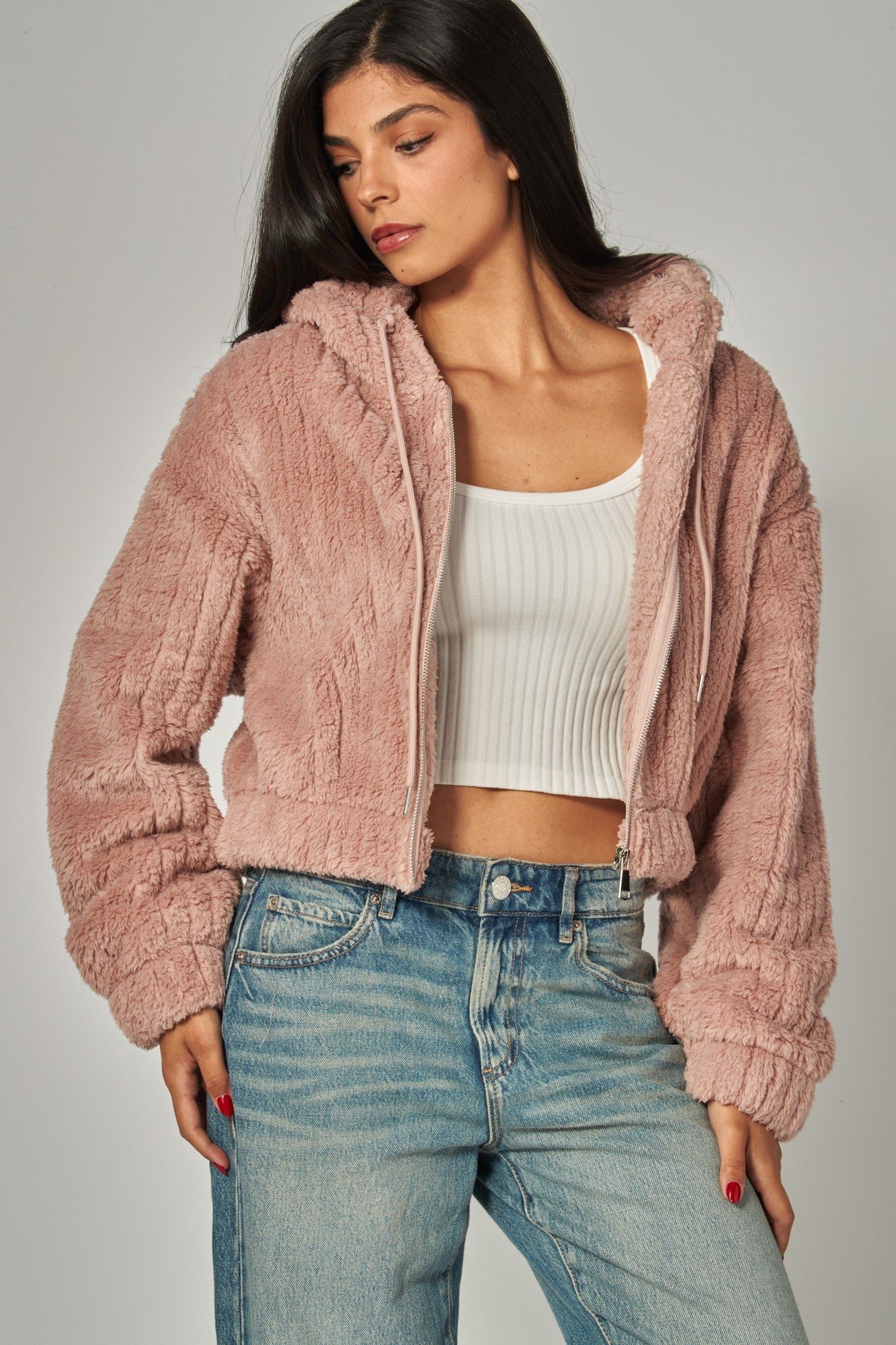 Hooded Sherpa Jacket - Soft Rose