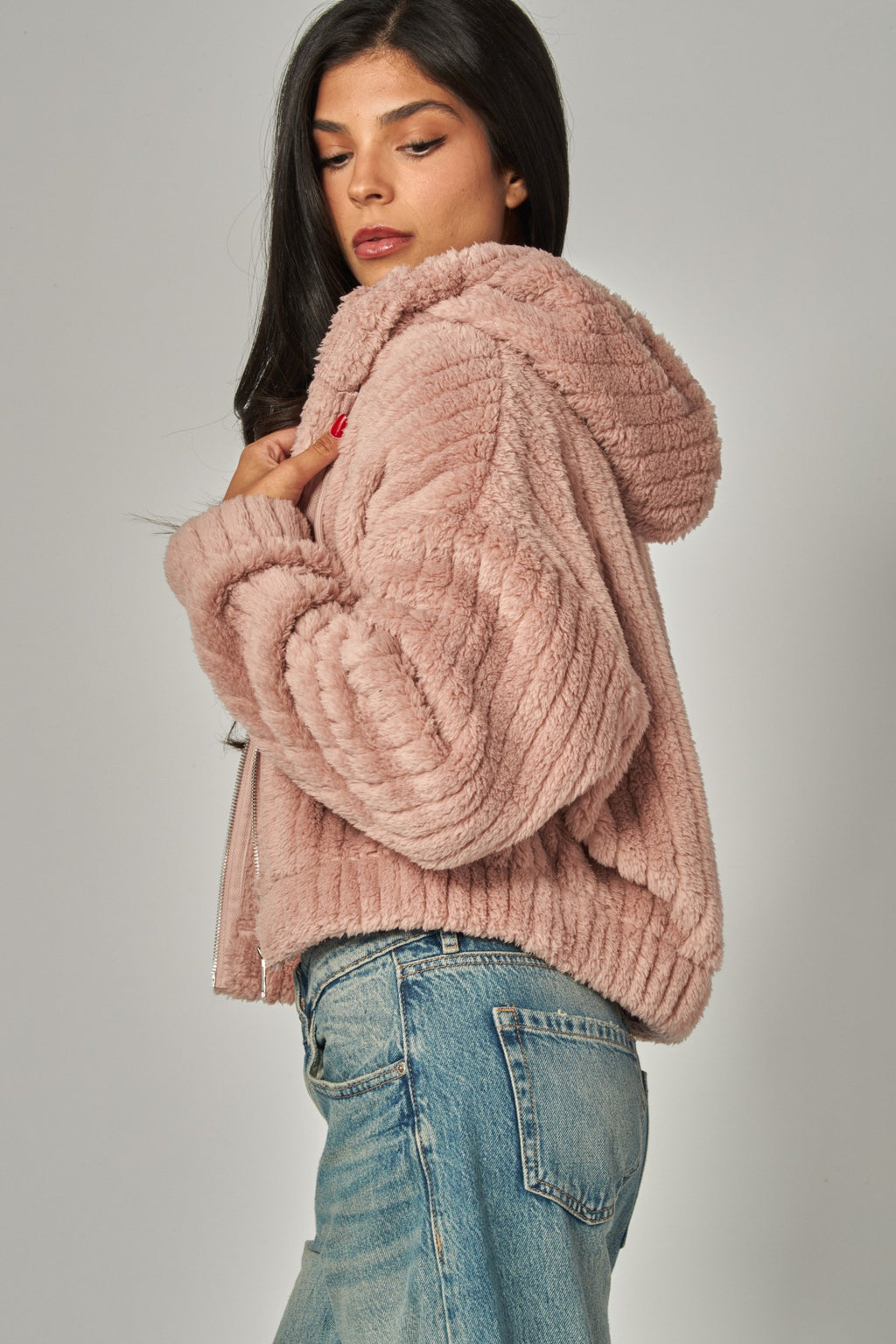 Hooded Sherpa Jacket - Soft Rose