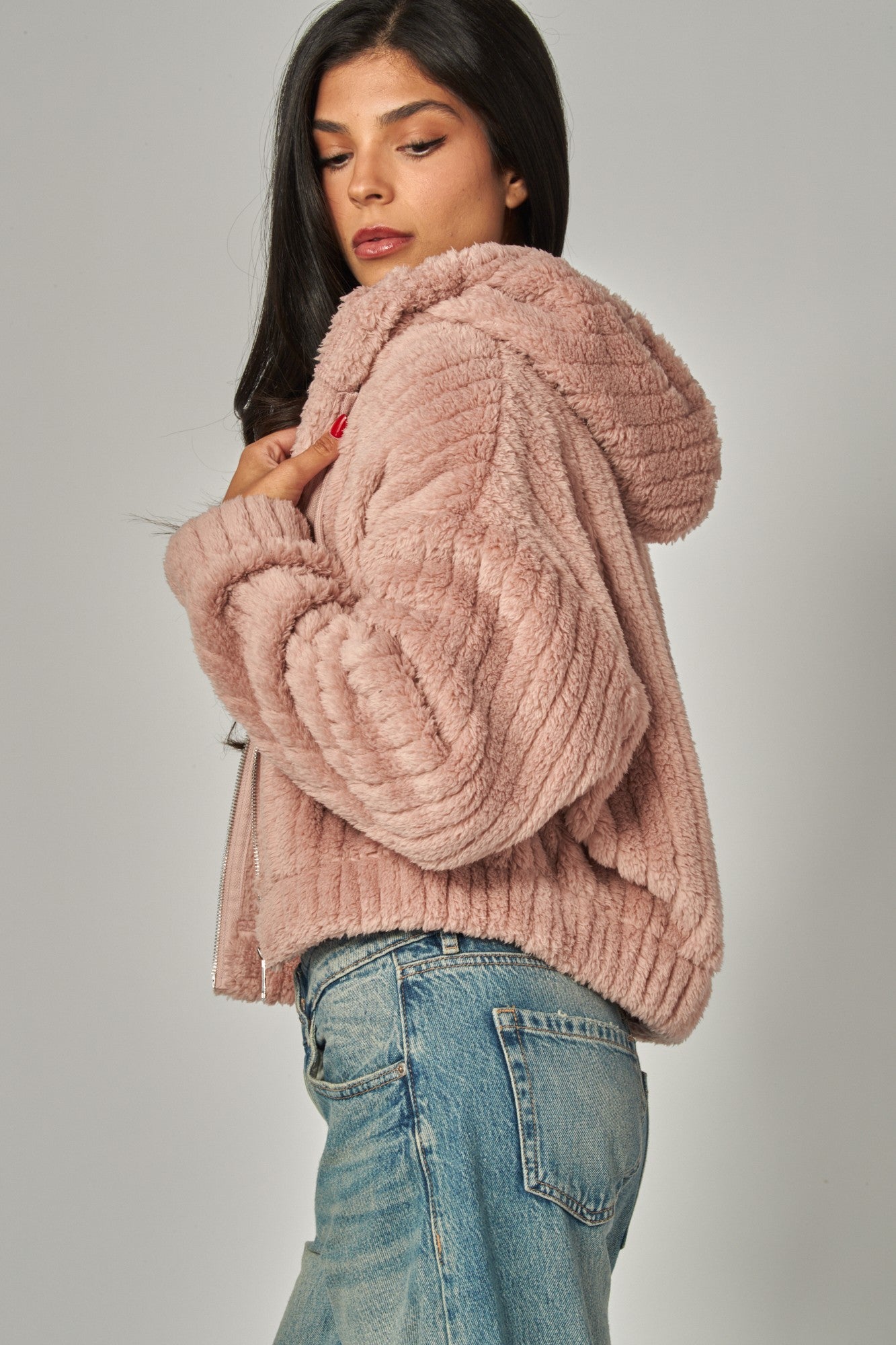 Hooded Sherpa Jacket - Soft Rose