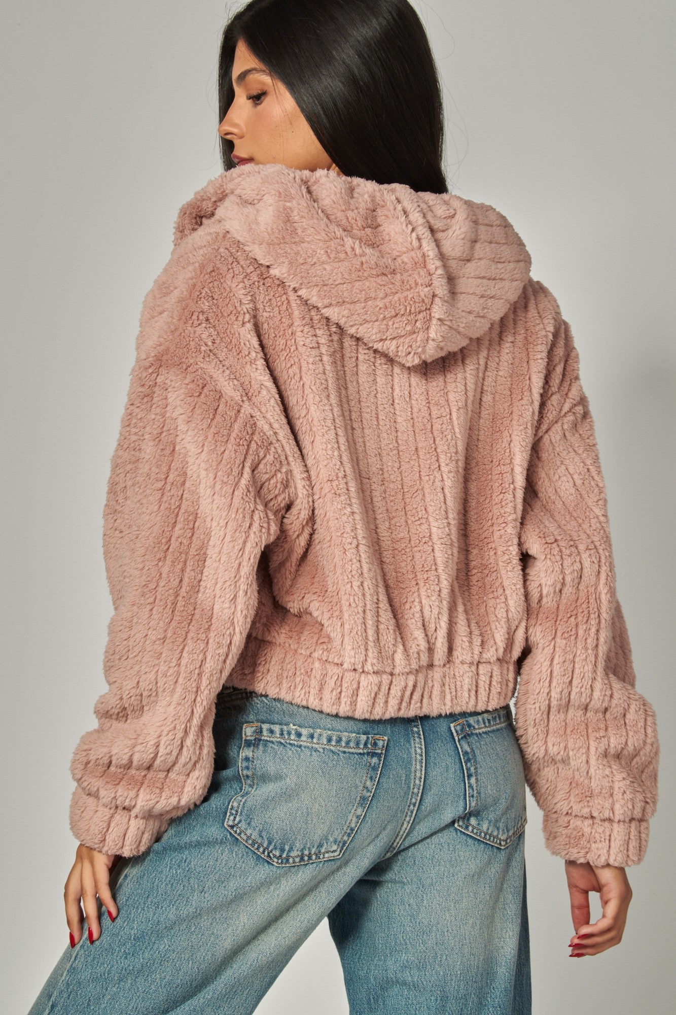 Hooded Sherpa Jacket - Soft Rose