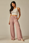 Ribbed Wide Leg Pants - Pink