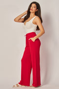 Ribbed Wide Leg Pants - Red