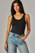 Contour Double Layered Tank Bodysuit - Black