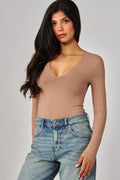 Contour V-neck Long Sleeve Bodysuit - Mocha