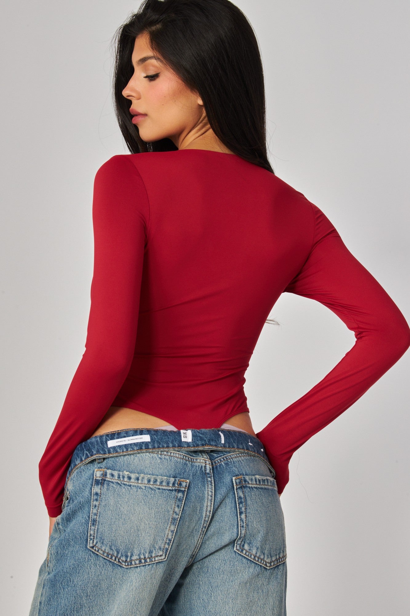 Contour V-neck Long Sleeve Bodysuit - Deep Red