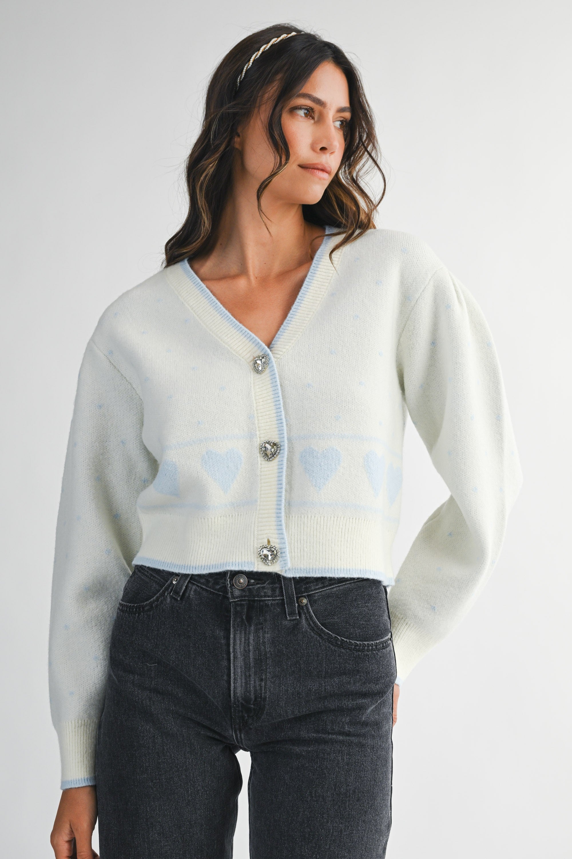 Heart Button Jewel Cardigan