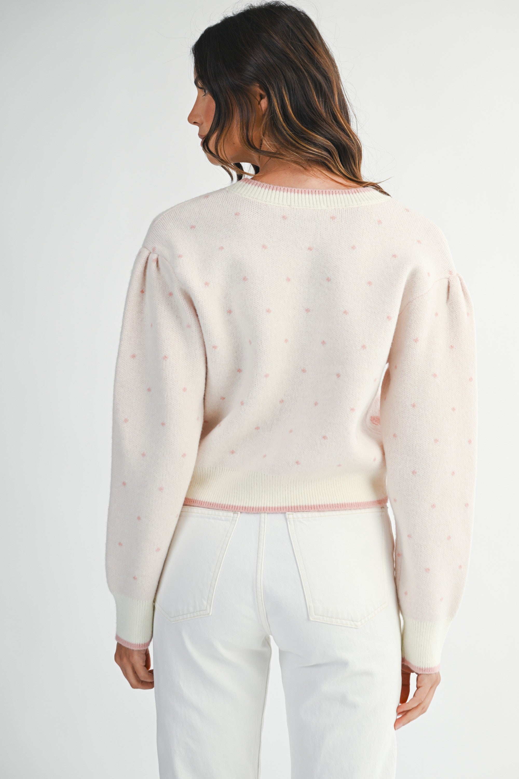 Heart Button Jewel Cardigan Pink