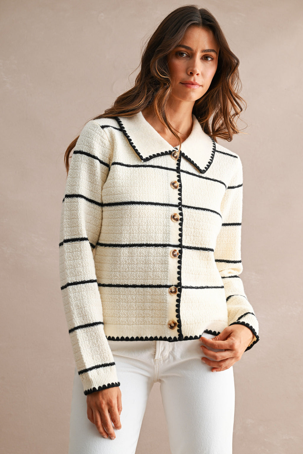 Timeless Contrast Stripe Cardigan