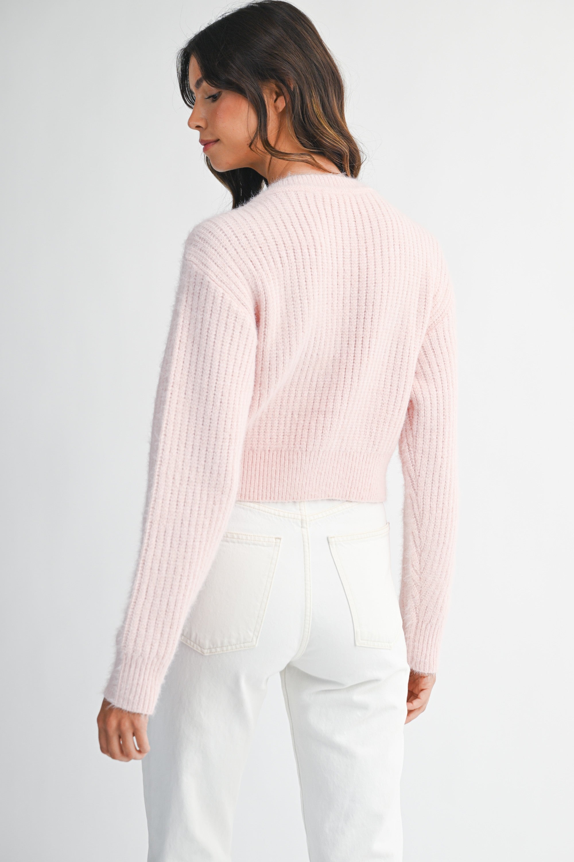 Ribbed Knit Lace Detail Cardigan