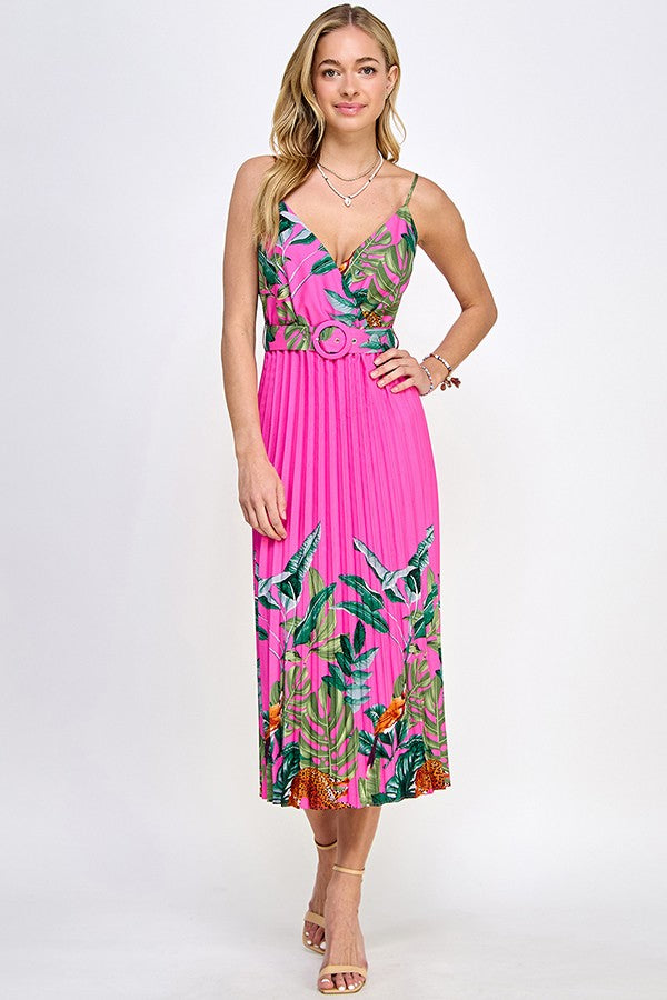 Petal Pleated Midi Dress - Pink