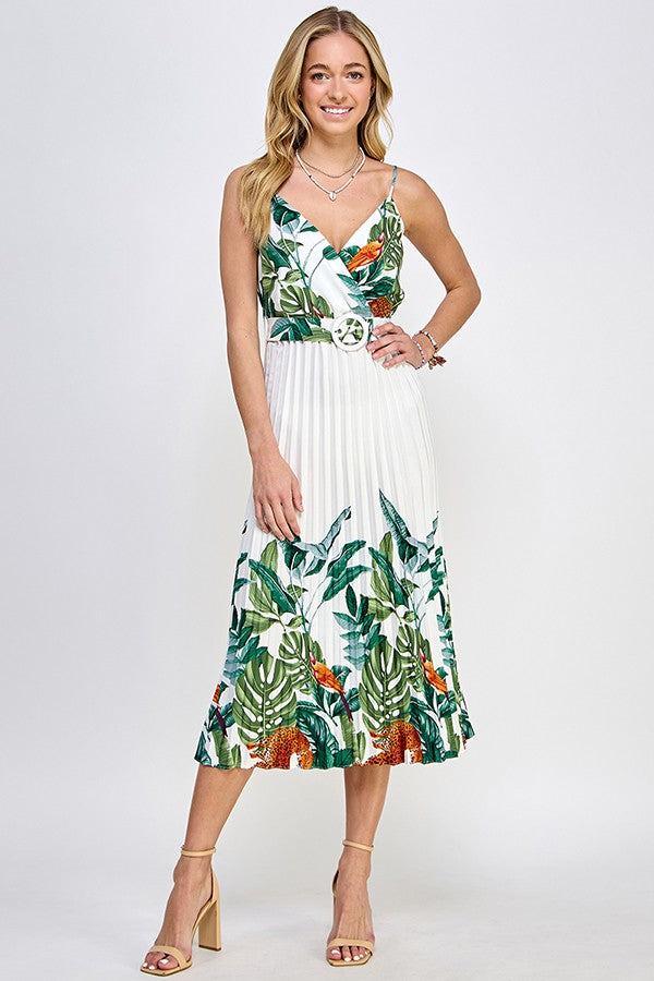 Petal Pleated Midi Dress - White