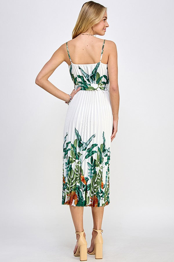 Petal Pleated Midi Dress - White