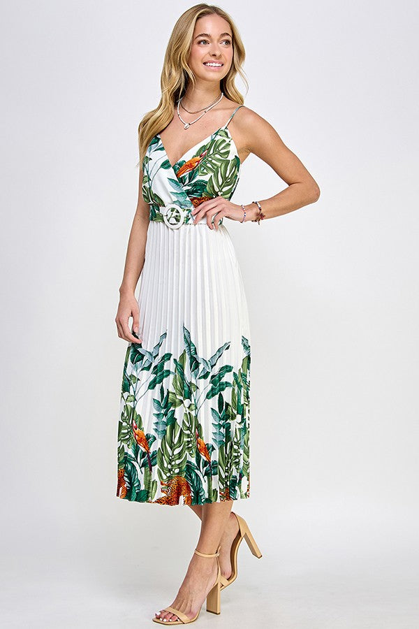 Petal Pleated Midi Dress - White