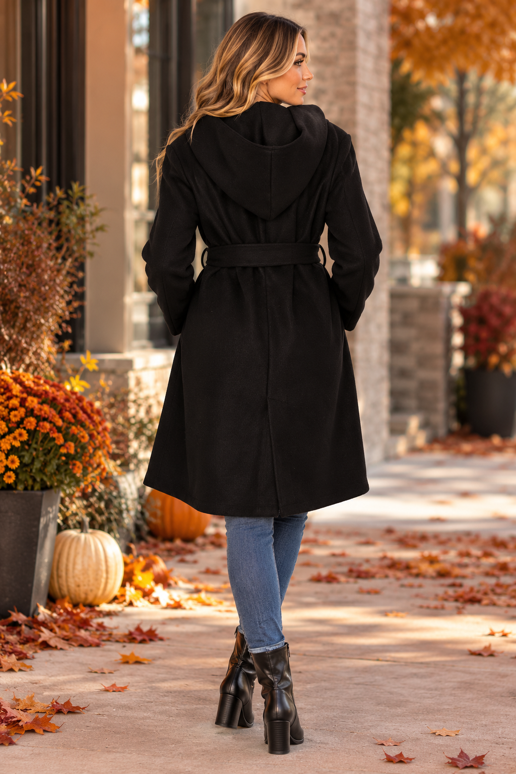 Midnight Elegance Belted Coat