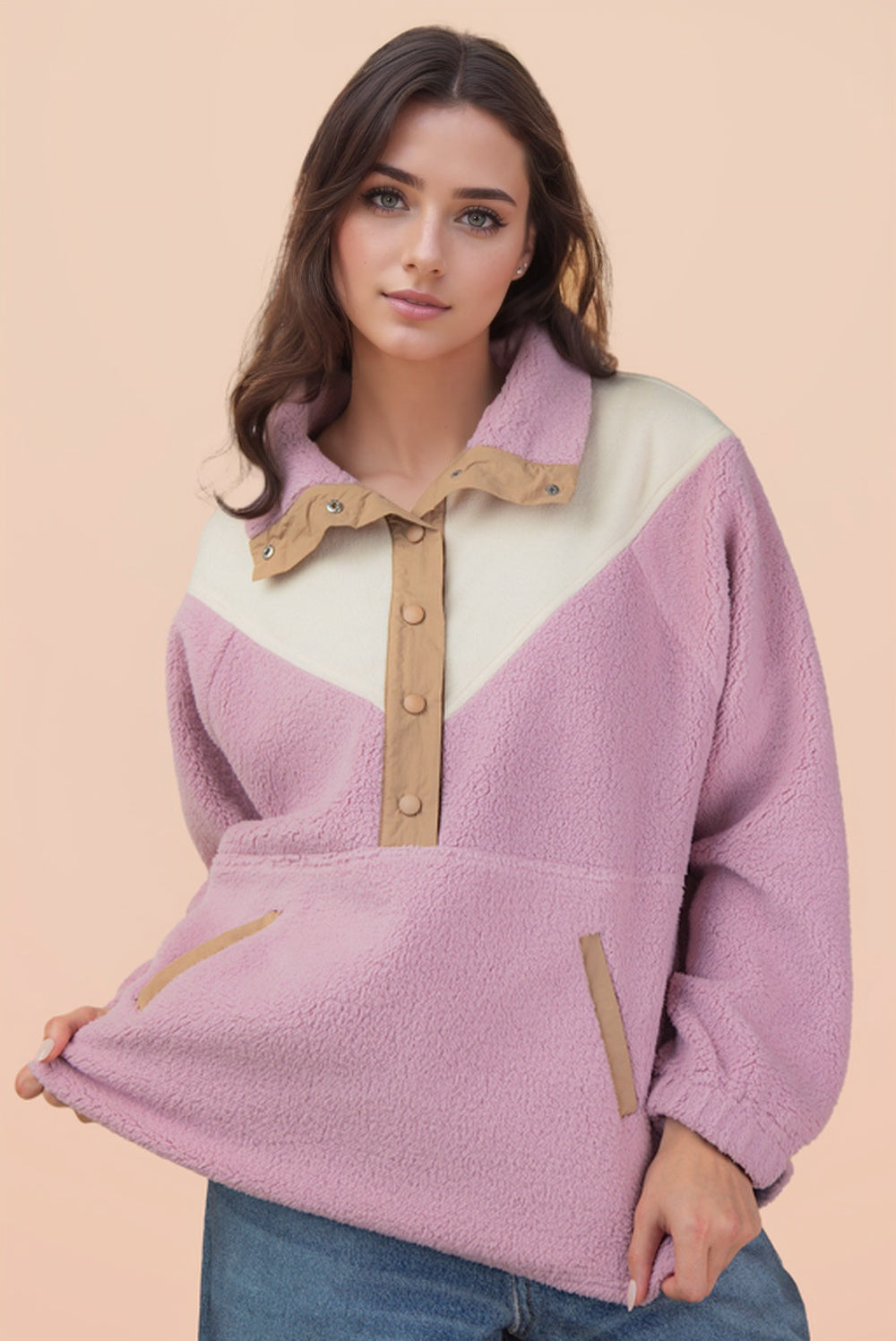 Cozy Colorblock Half-Snap Jacket