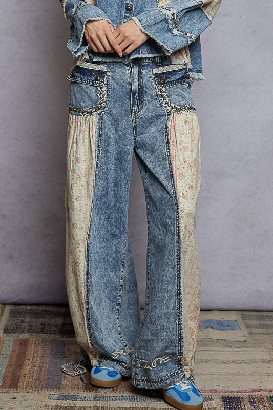 POL Denim Patchwork Pants