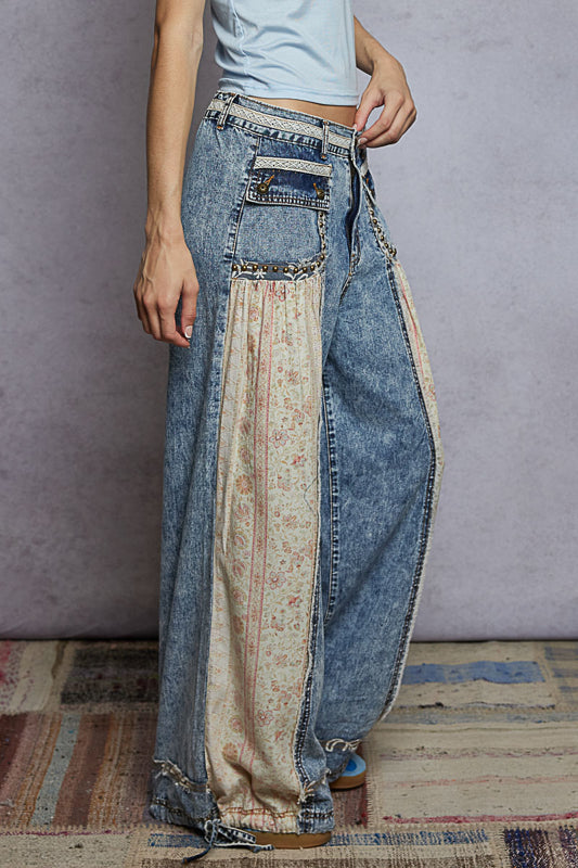 POL Denim Patchwork Pants
