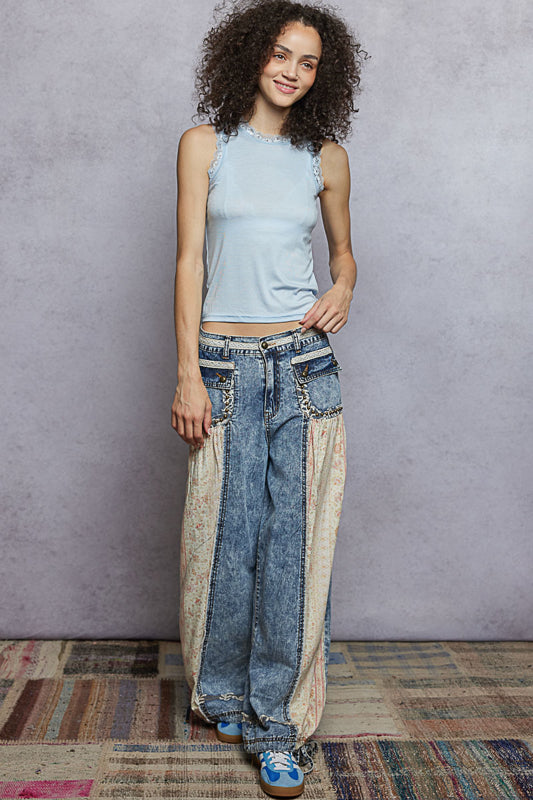 POL Denim Patchwork Pants