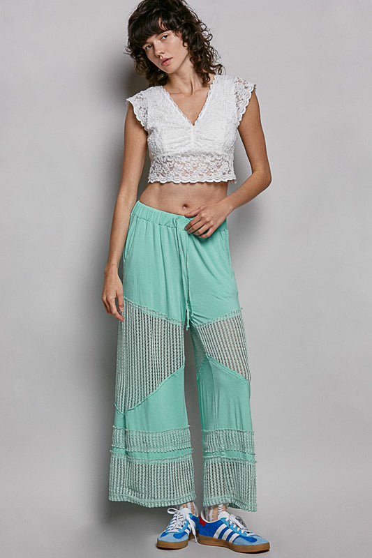 POL Luna Mesh Palazzo Pants - Aqua