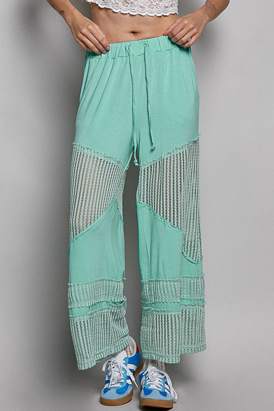POL Luna Mesh Palazzo Pants - Aqua