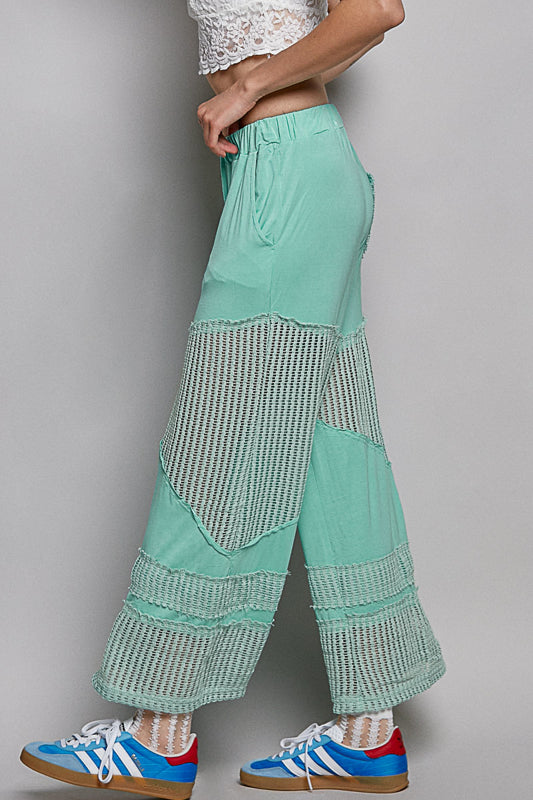 POL Luna Mesh Palazzo Pants - Aqua