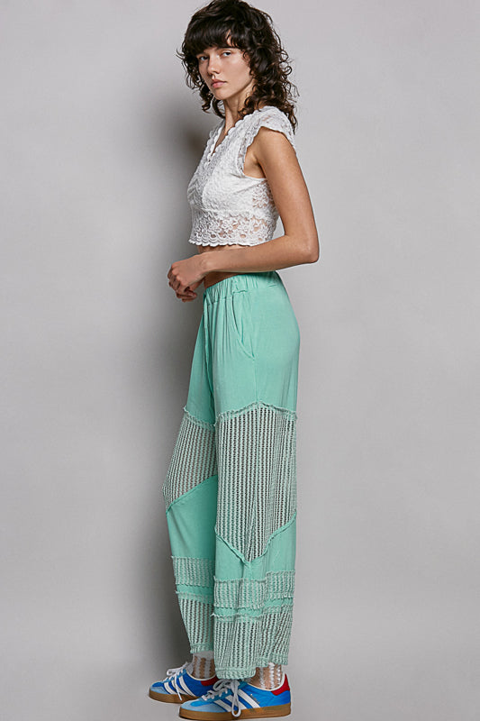 POL Luna Mesh Palazzo Pants - Aqua