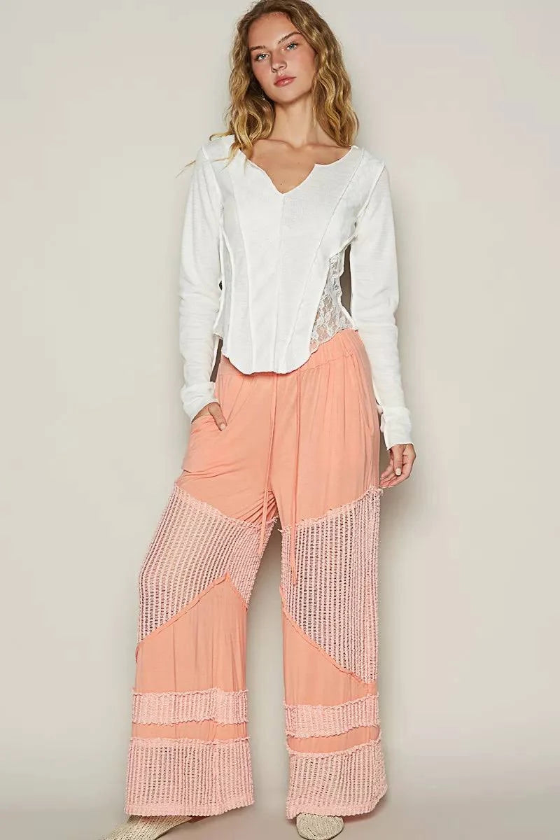 POL Luna Mesh Palazzo Pants - Orange