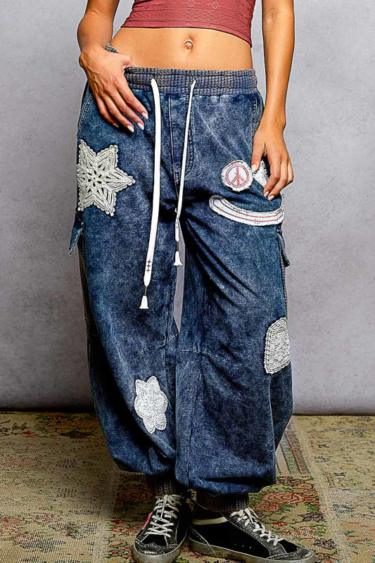 POL Crochet Patch Joggers Mineral Wash